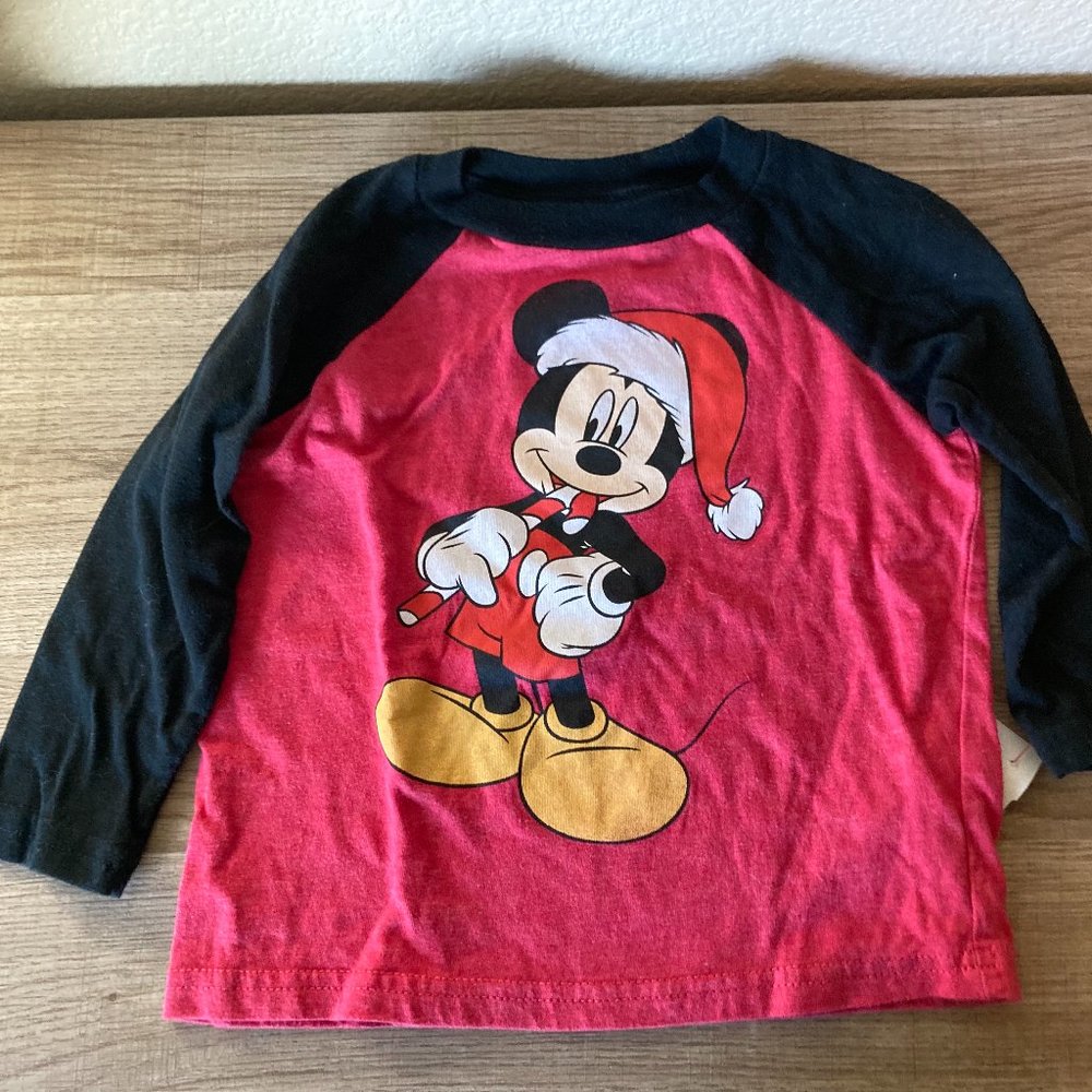 Disney Mickey Mouse with Santa Hat and Candy Cane Christmas Shirt Top 18 Months